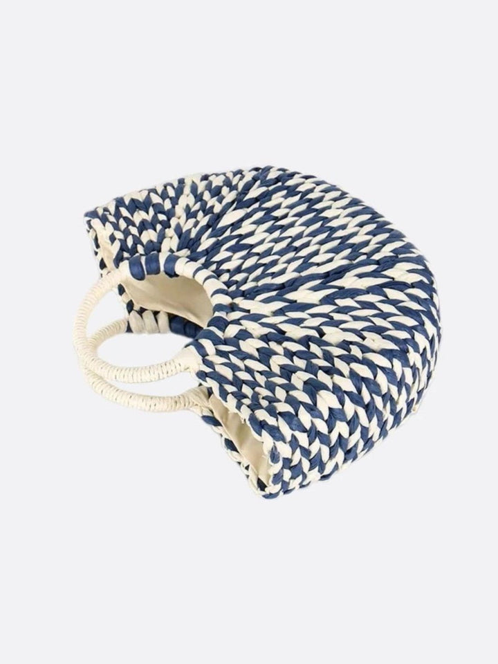 Bolso de mimbre azul y blanco